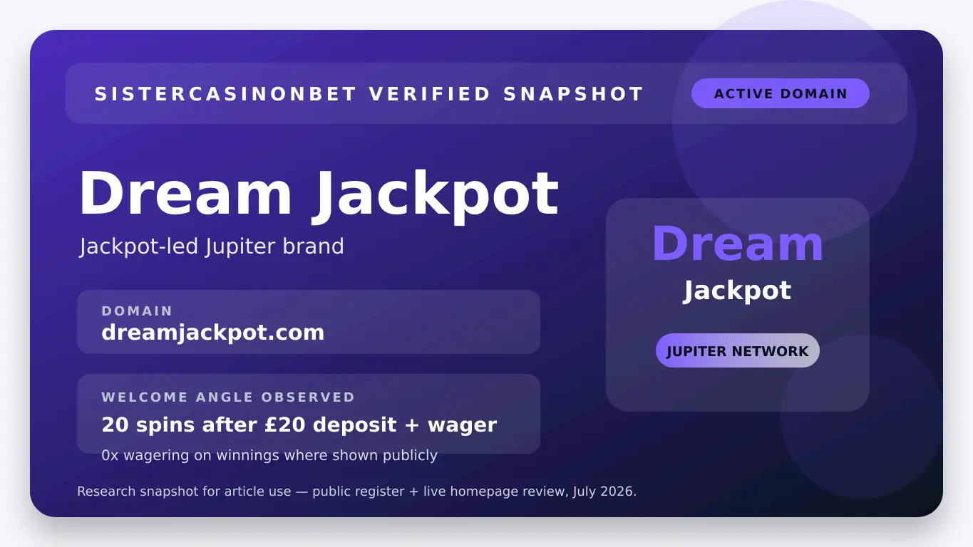 Dream Jackpot casino homepage and current welcome offer