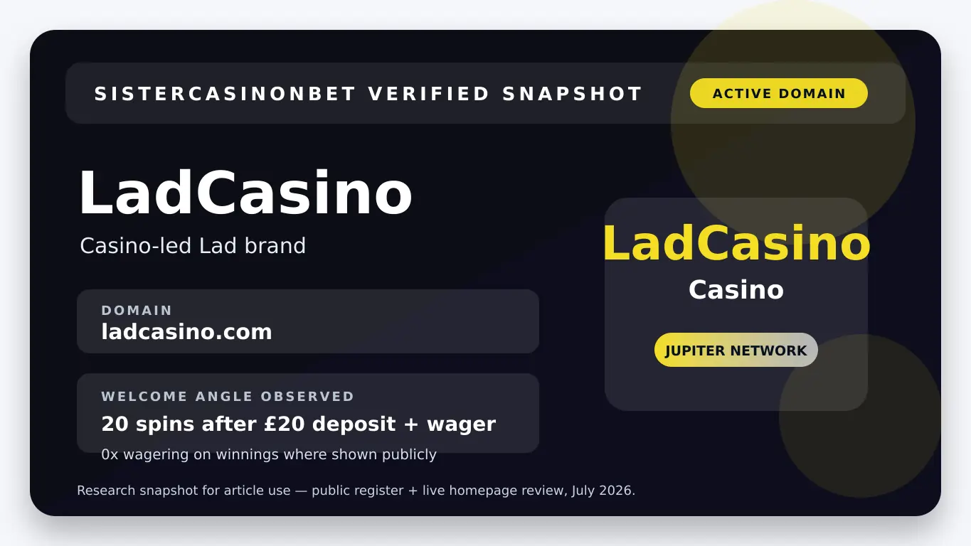 LadCasino homepage in the Dream Jackpot sister-site group