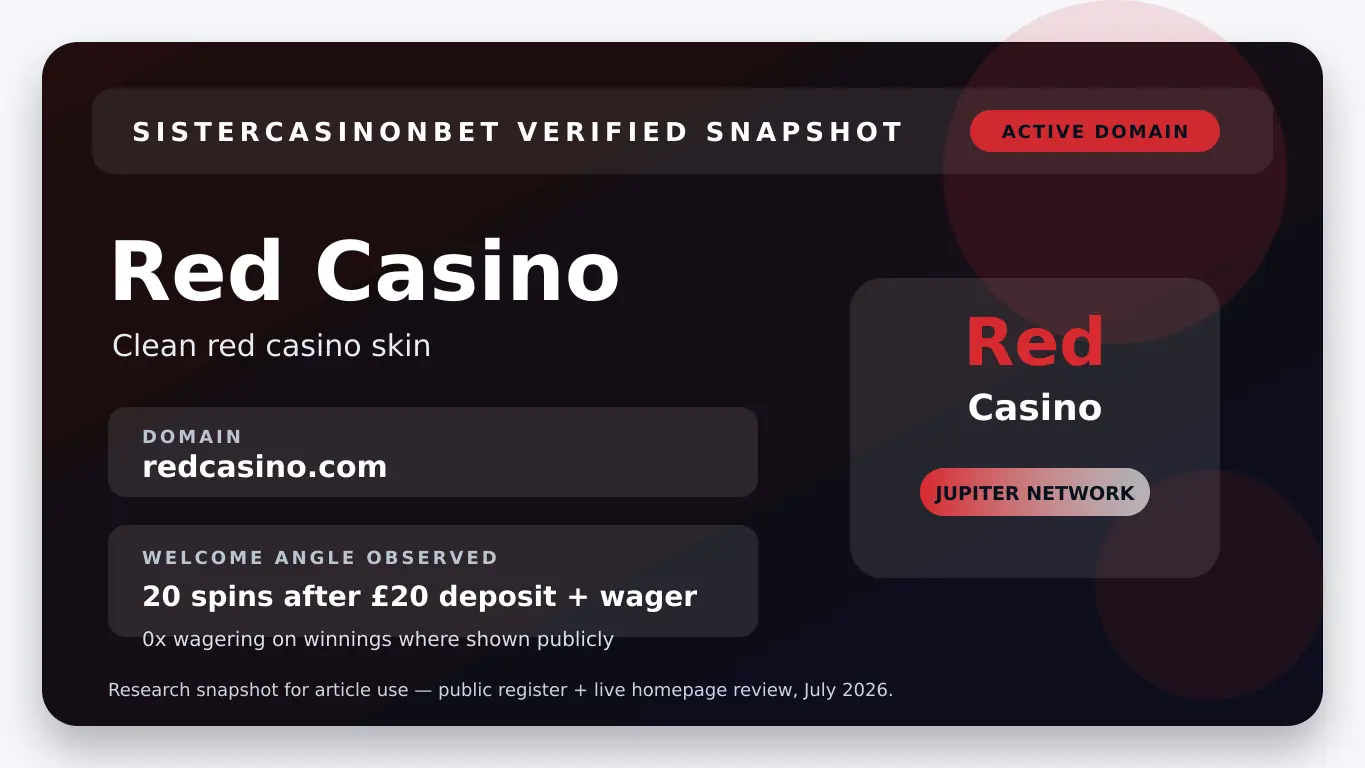 Red Casino homepage in the Dream Jackpot sister-site group