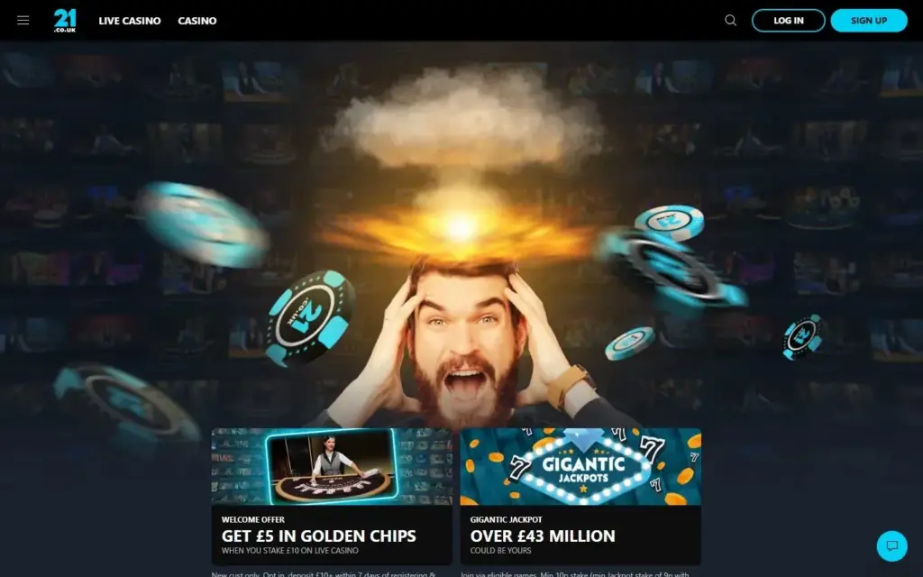 21 Casino homepage