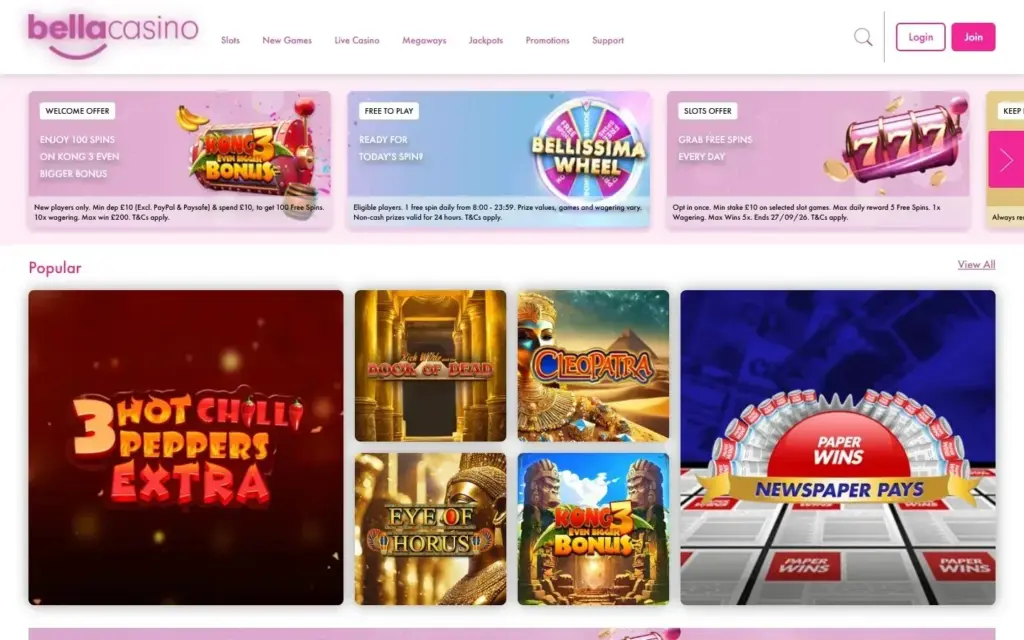 Bella Casino homepage
