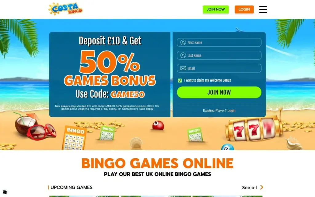 Costa Bingo homepage