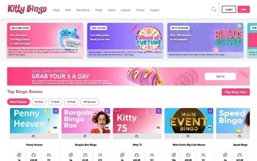 Kitty Bingo homepage