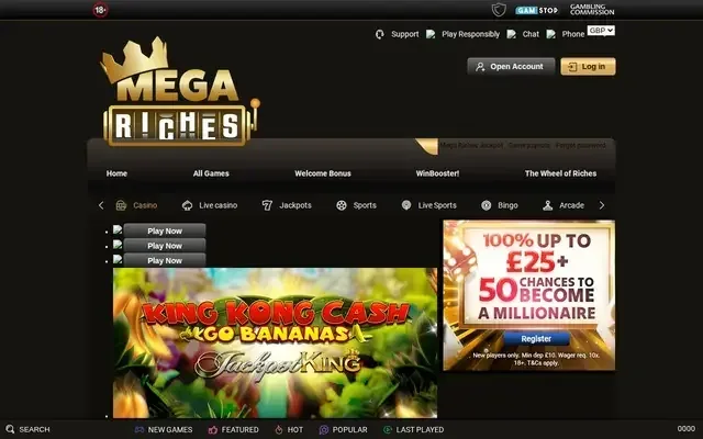 Mega Riches homepage