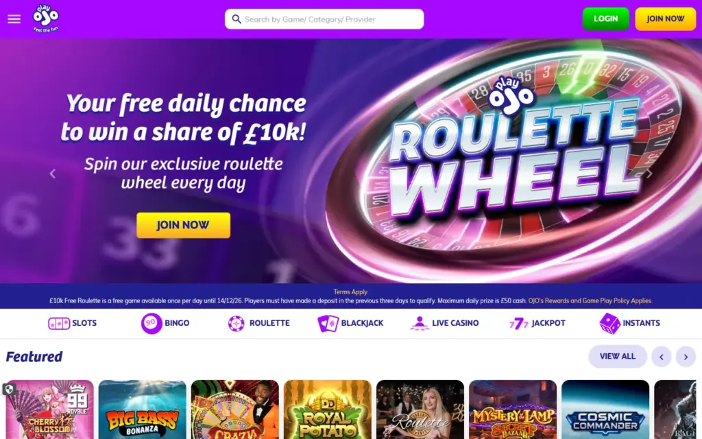 PlayOJO homepage
