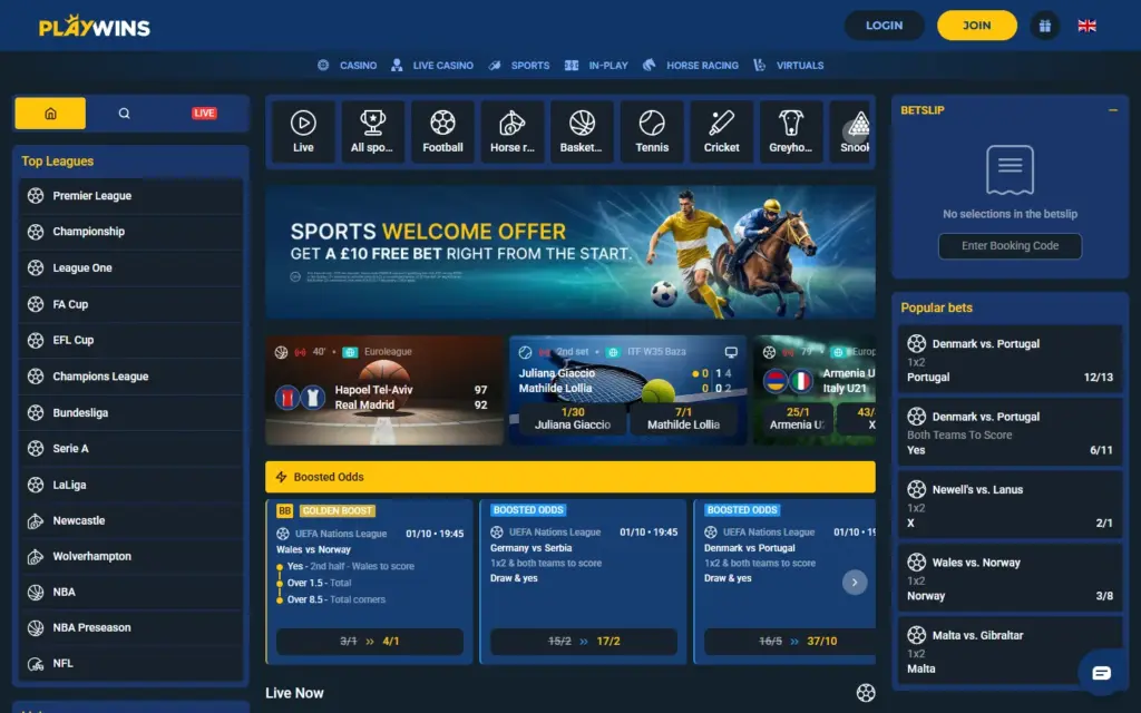 PlayWins homepage