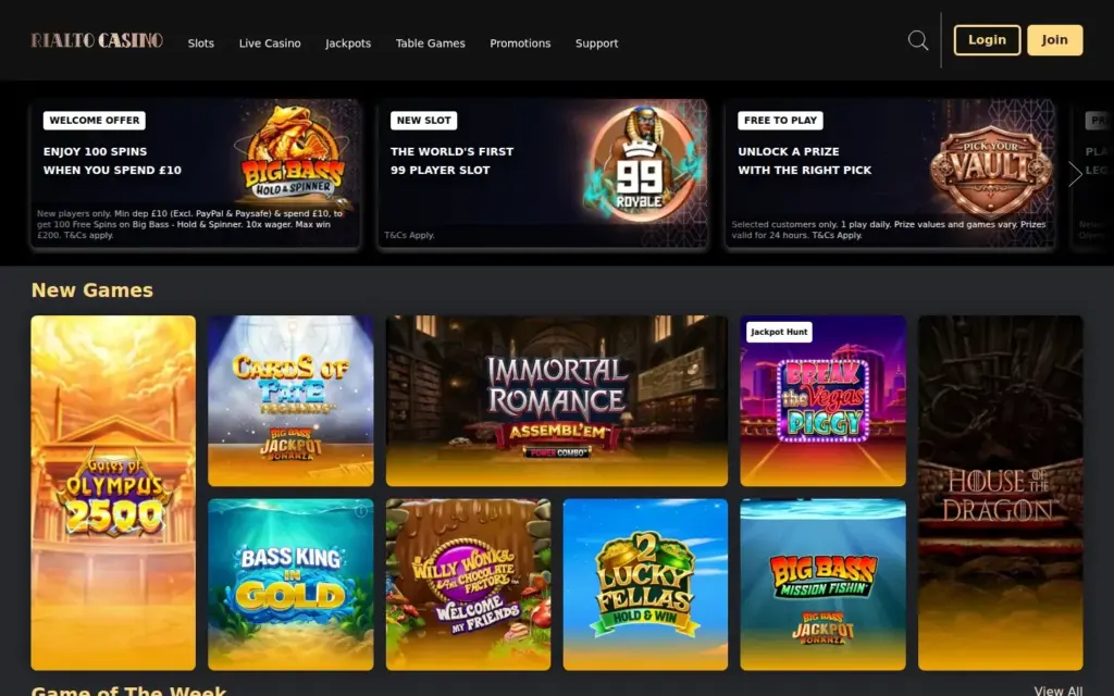 Rialto Casino homepage