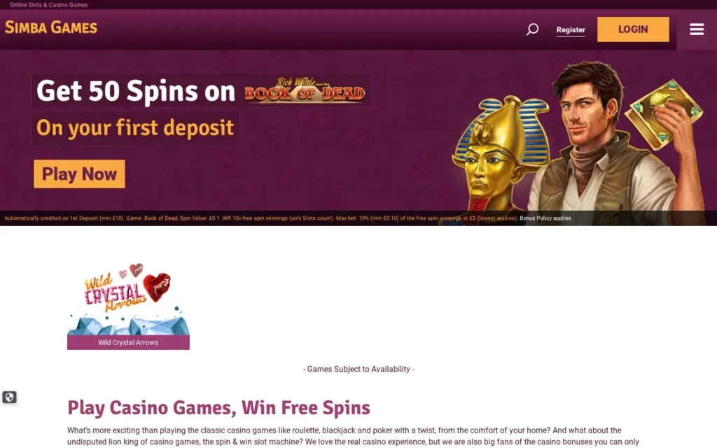Simba Games homepage