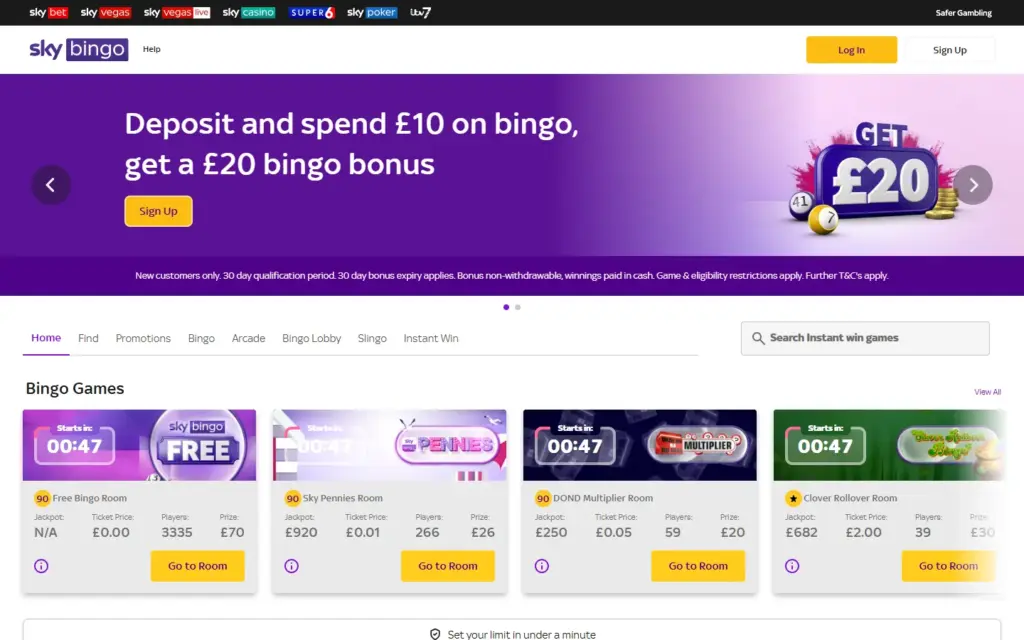 Sky Bingo homepage