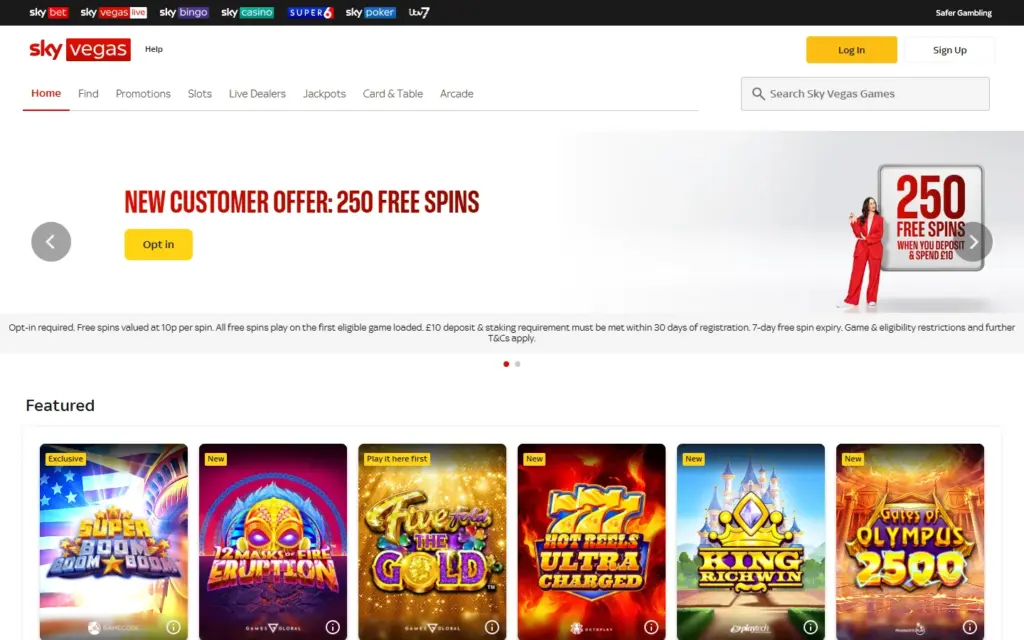 Sky Vegas homepage