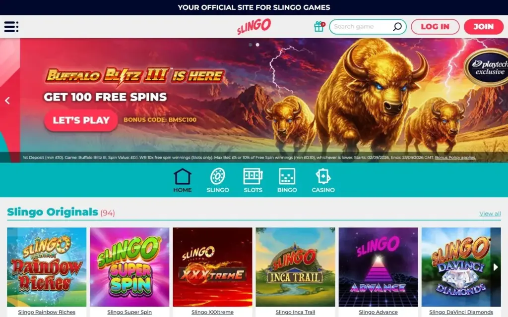 Slingo Casino homepage