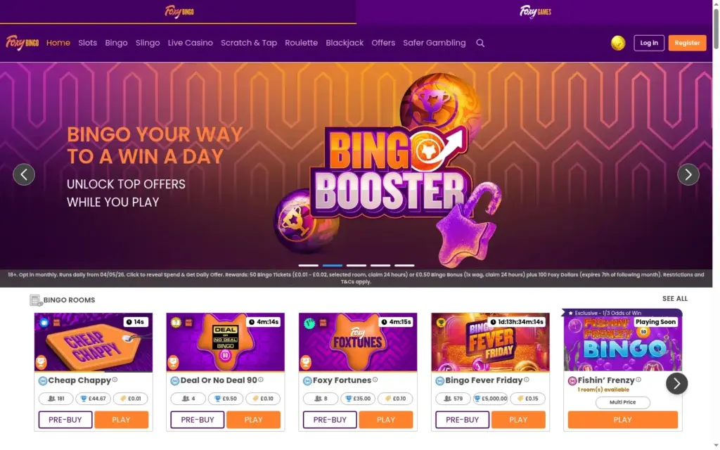 Foxy Bingo homepage