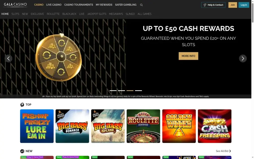 Gala Casino homepage