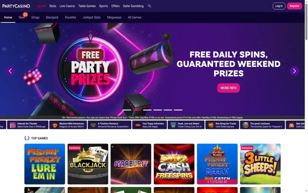 PartyCasino homepage