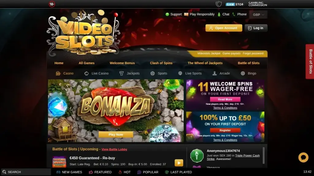 Videoslots homepage