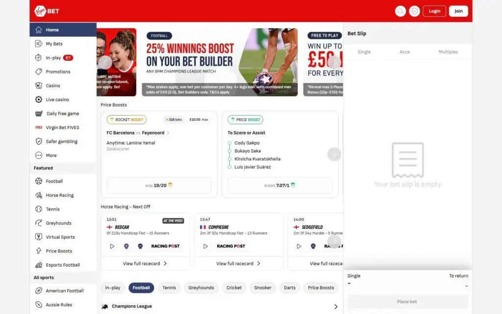 Virgin Bet homepage