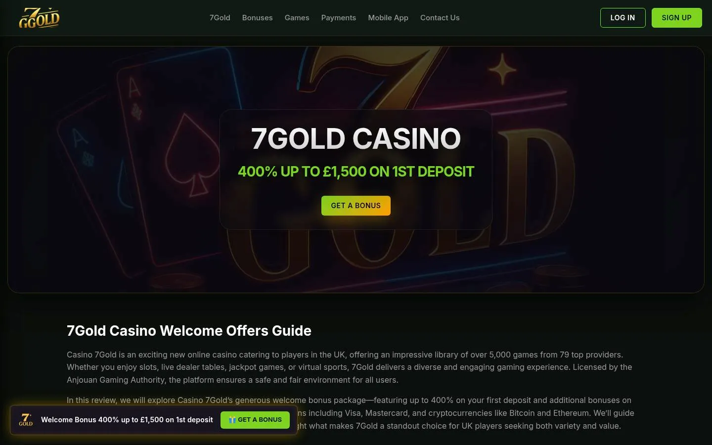 7Gold Casino homepage screenshot