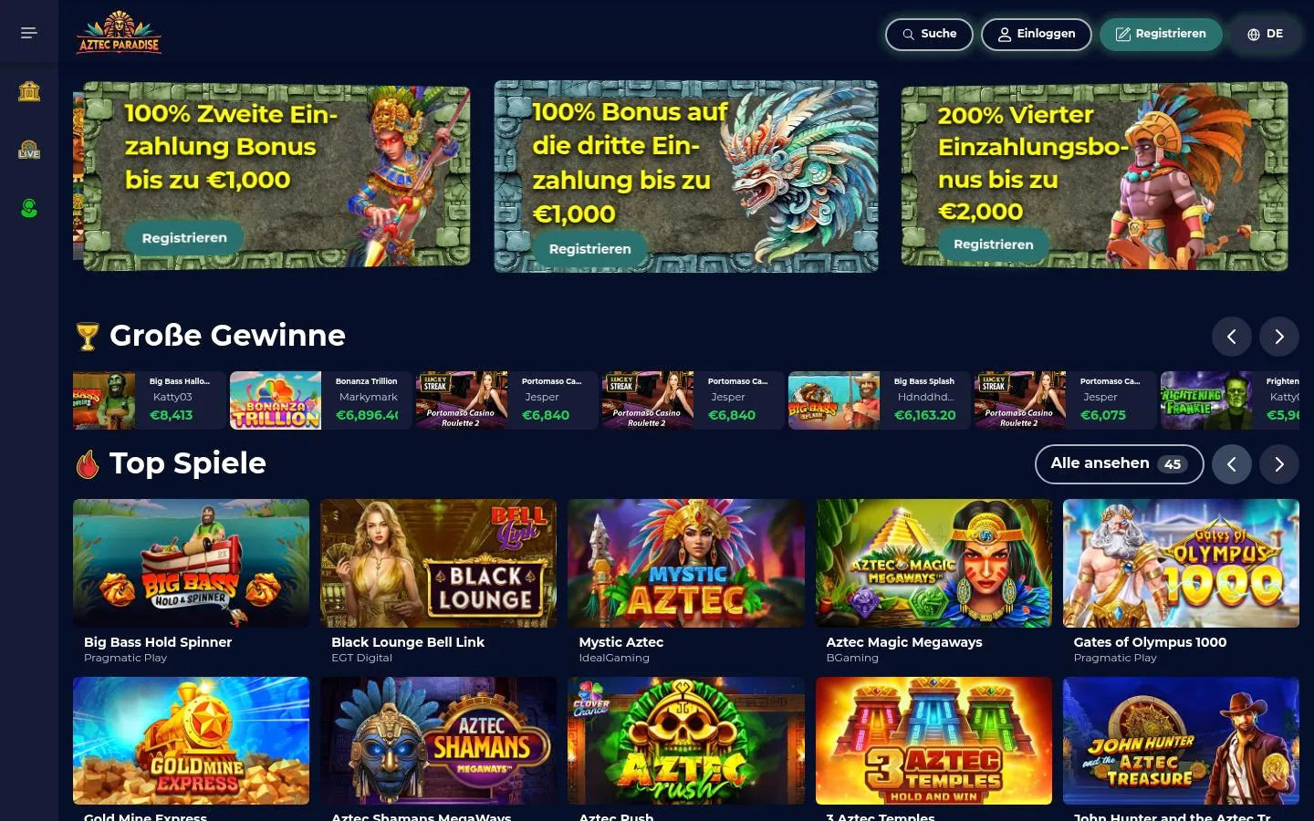 Aztec Paradise homepage screenshot
