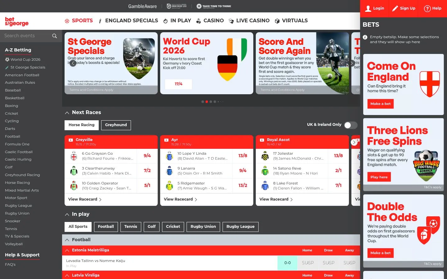 Bet St George homepage screenshot