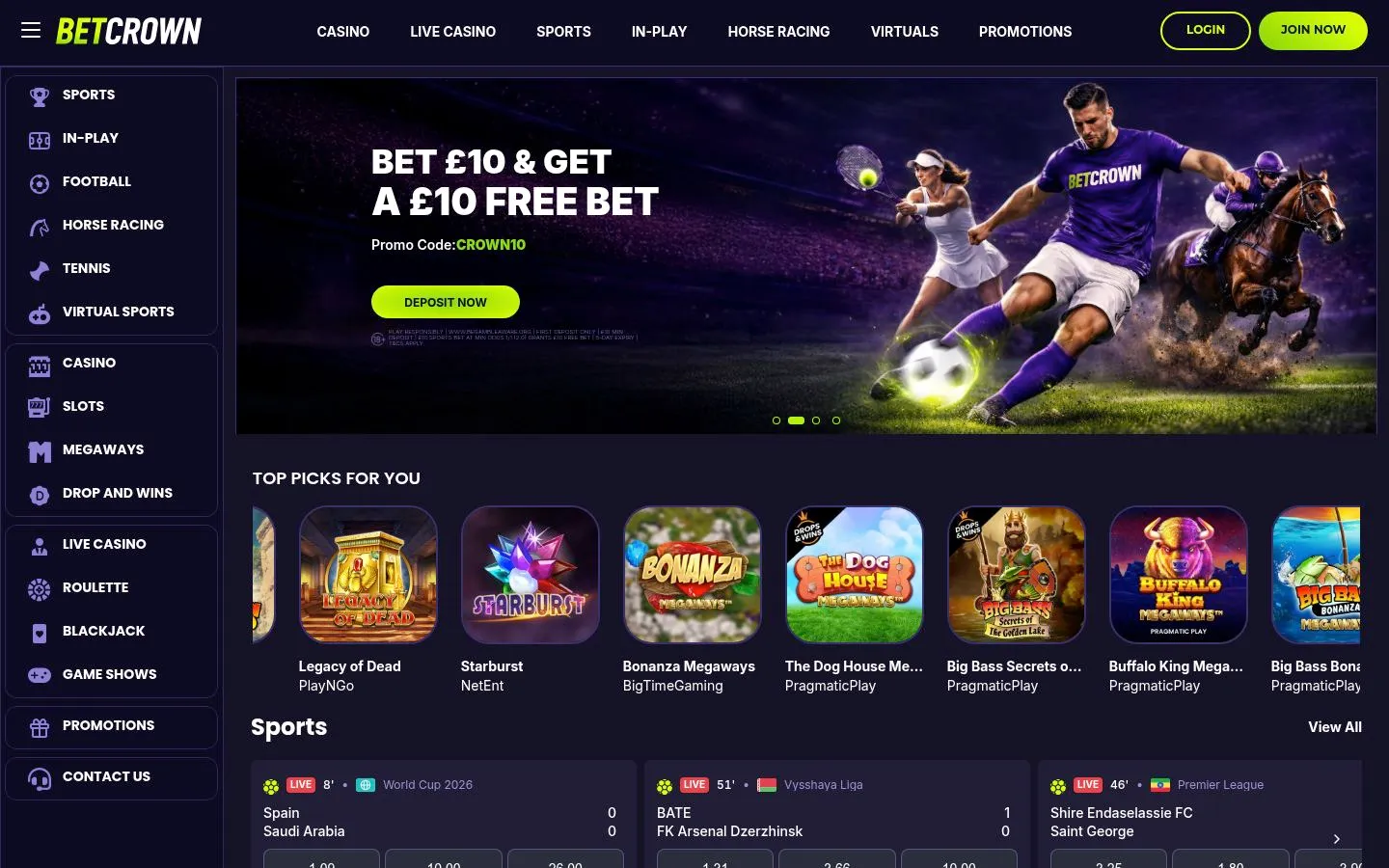 BetCrown homepage screenshot