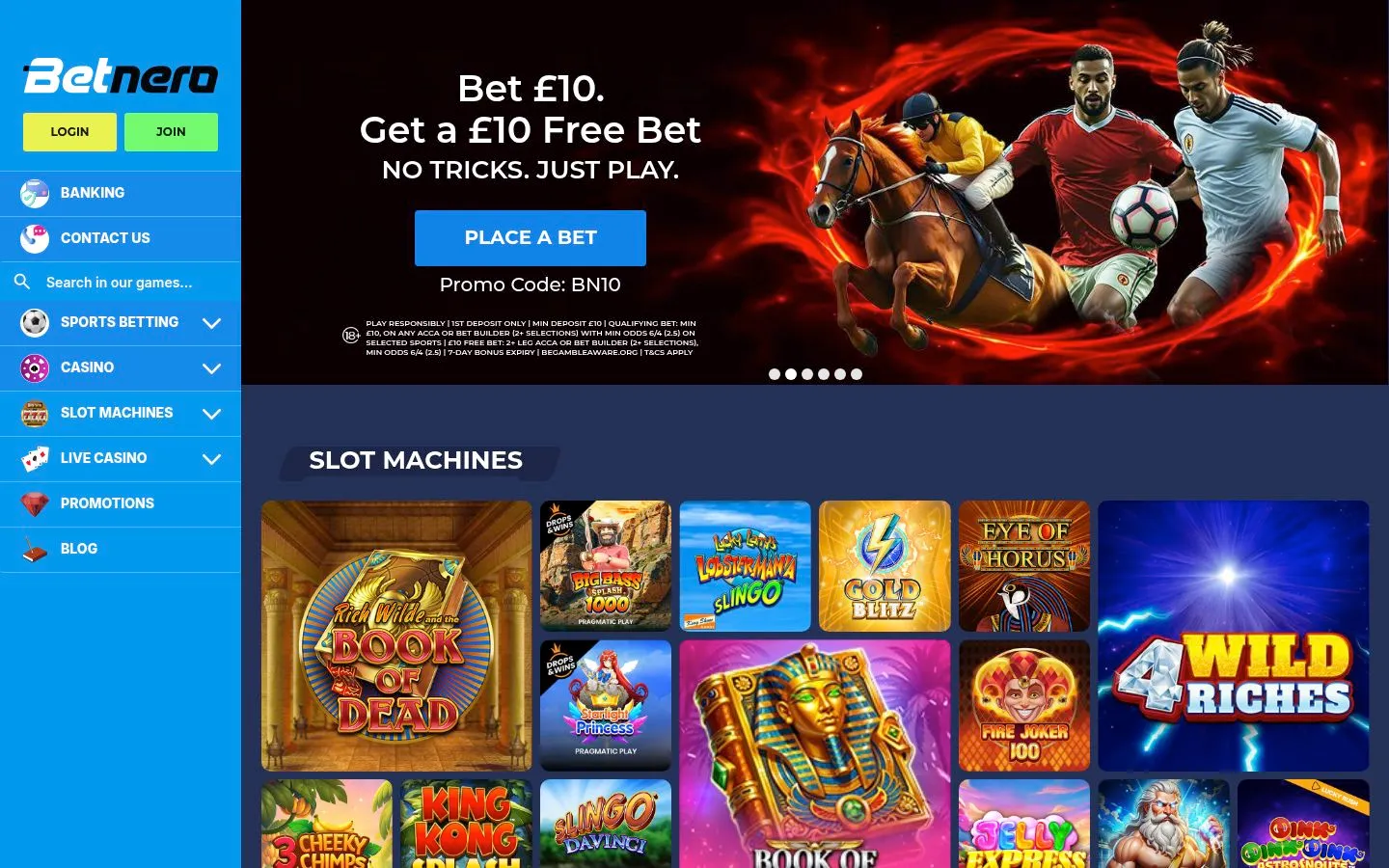BetNero homepage screenshot