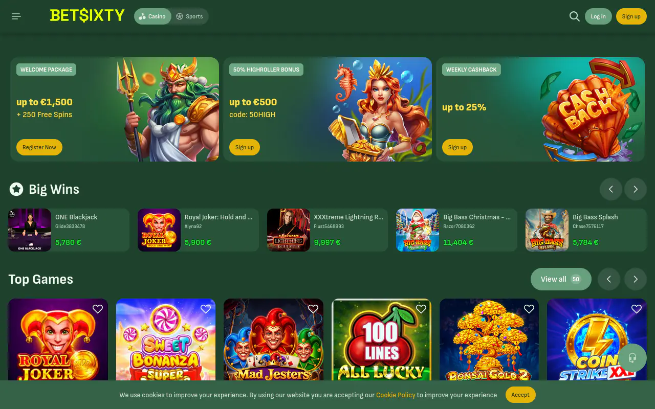 Betsixty homepage screenshot