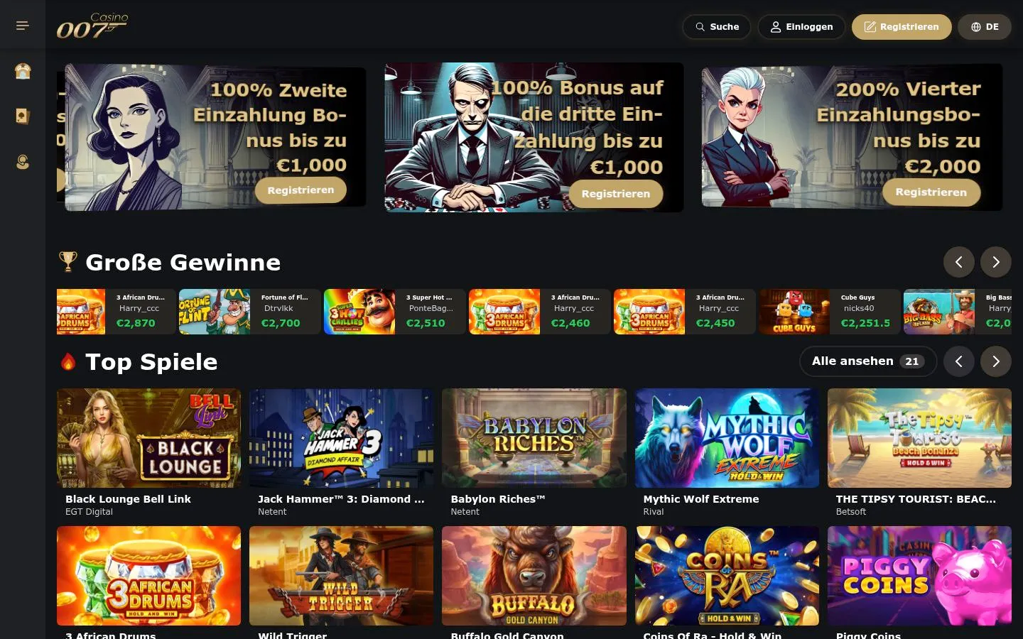 Casino 007 homepage screenshot
