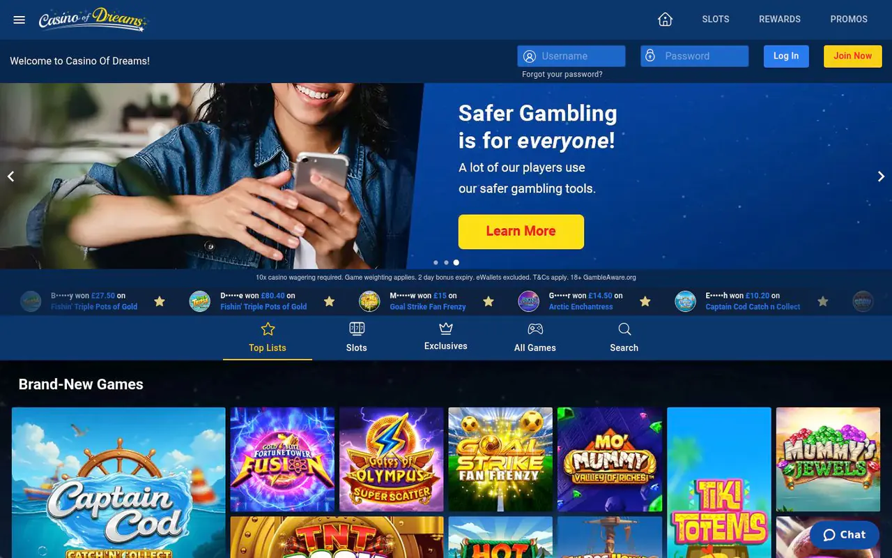Casino of Dreams homepage screenshot