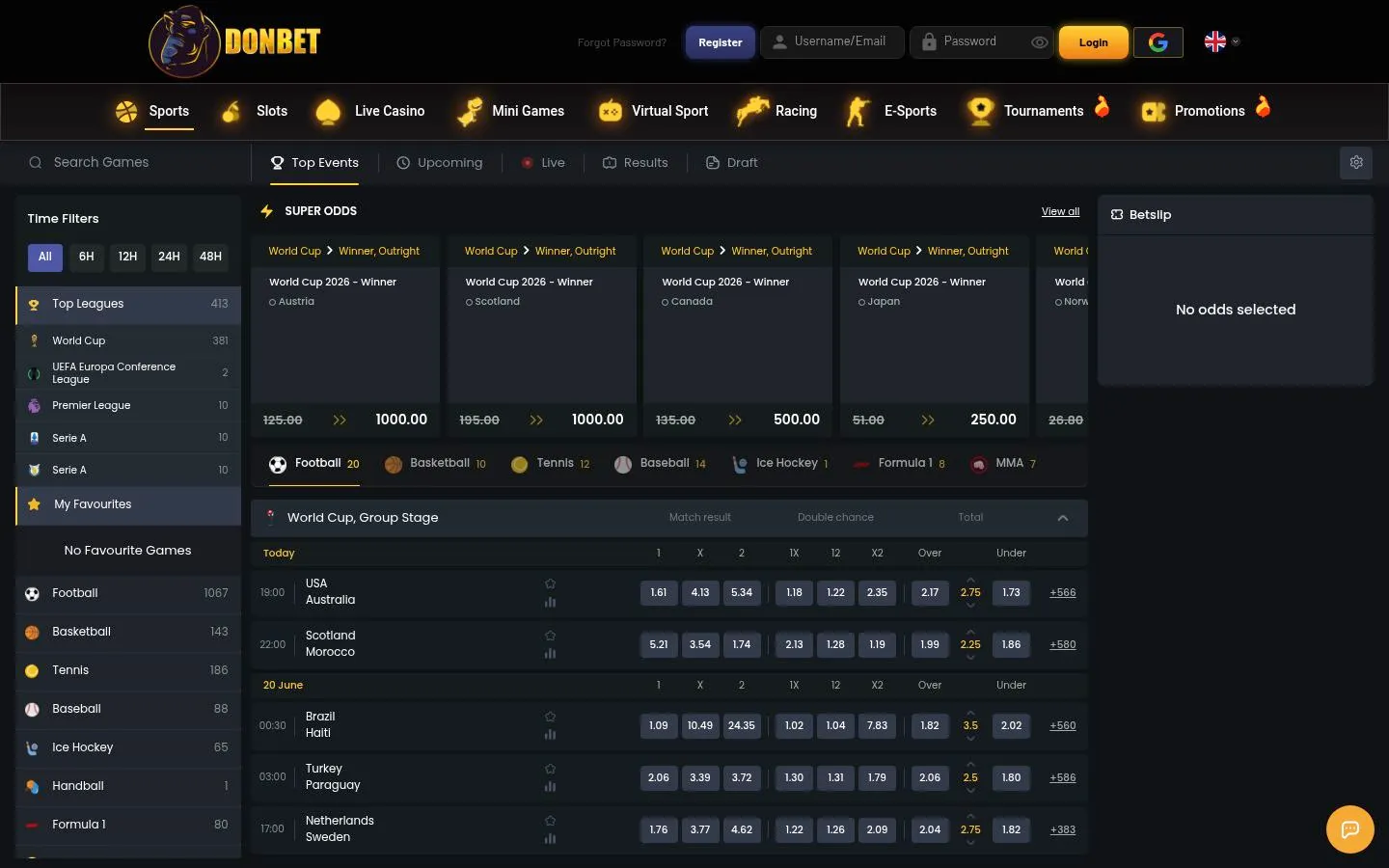 Donbet homepage screenshot