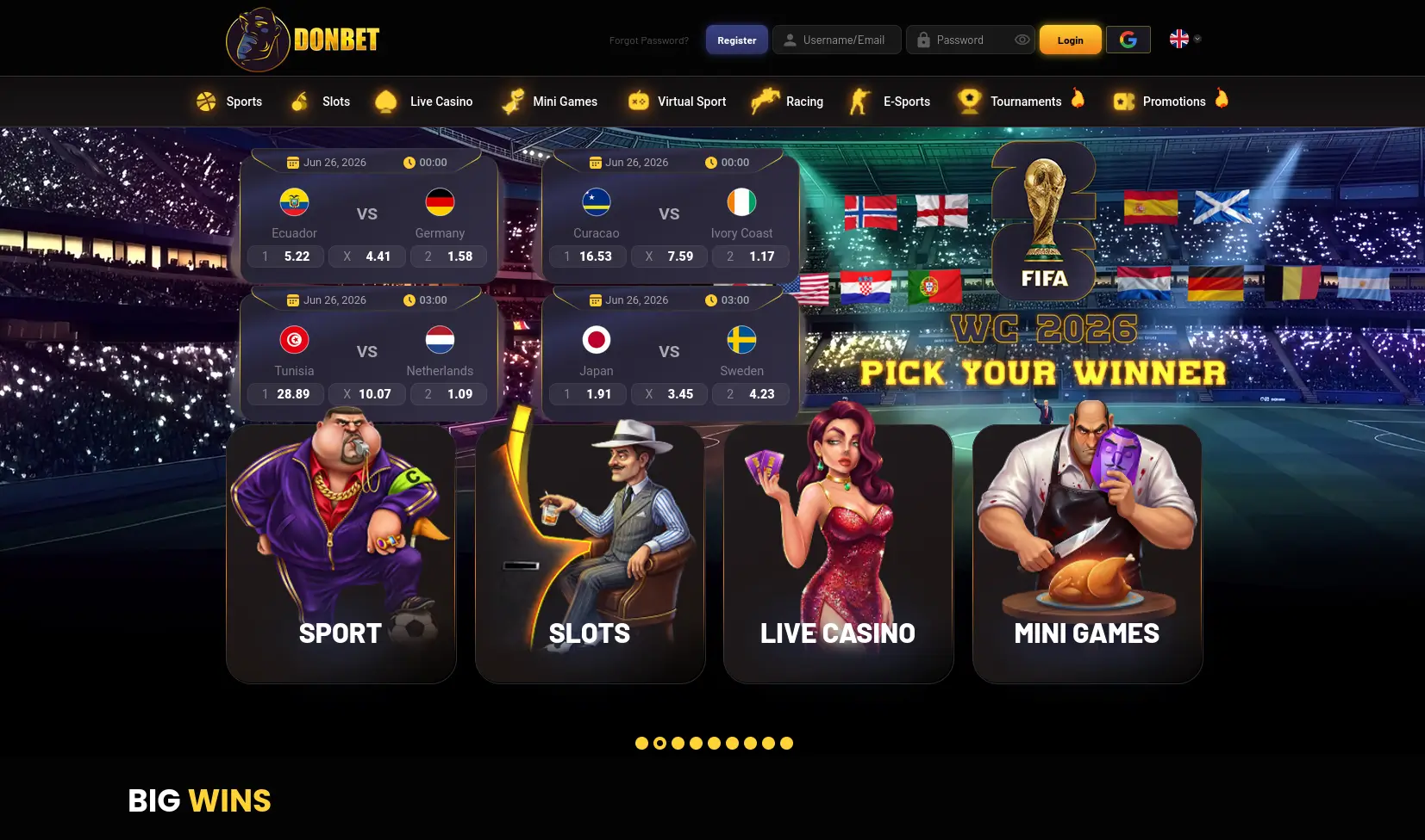Donbet homepage screenshot