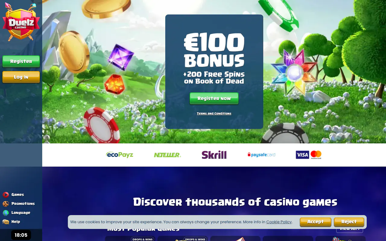 Duelz Casino homepage screenshot
