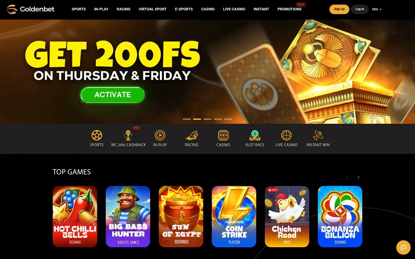 GoldenBet homepage screenshot
