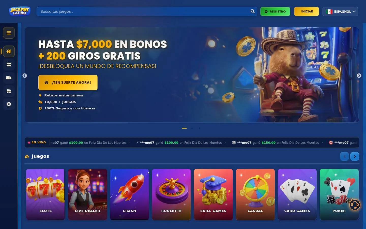 Jackpot Latino homepage screenshot