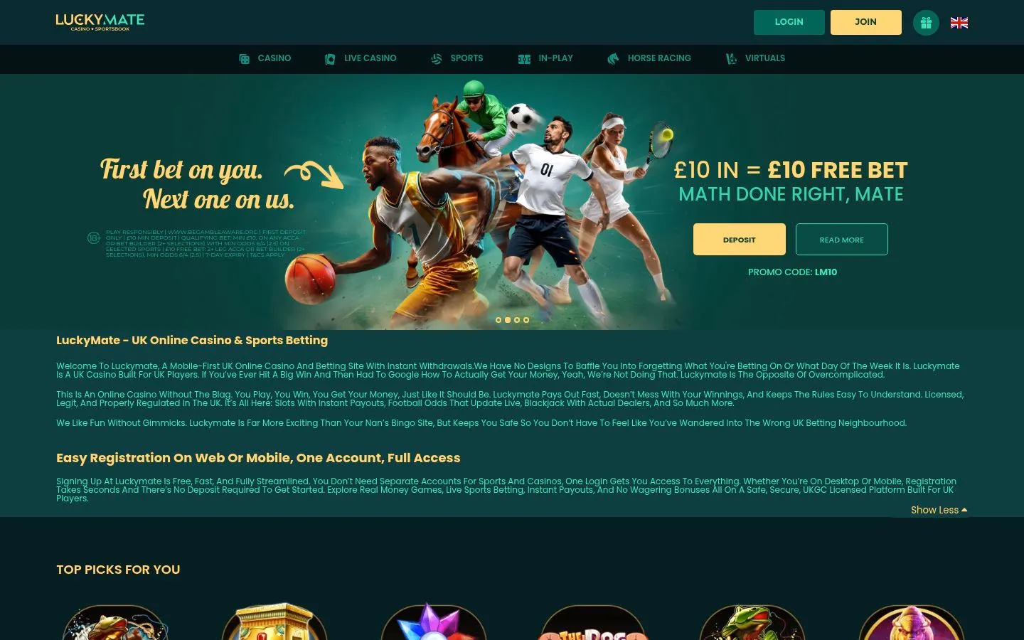 LuckyMate homepage screenshot