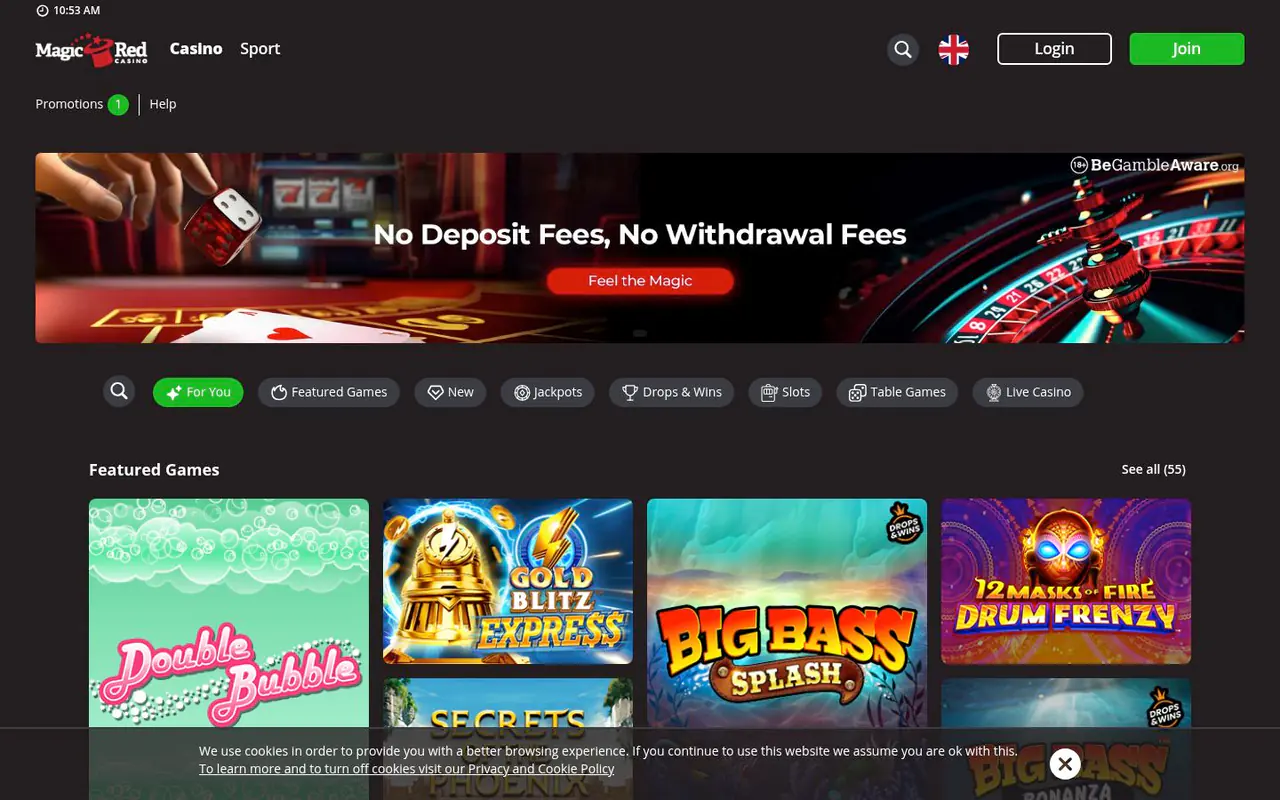 Magic Red Casino homepage screenshot
