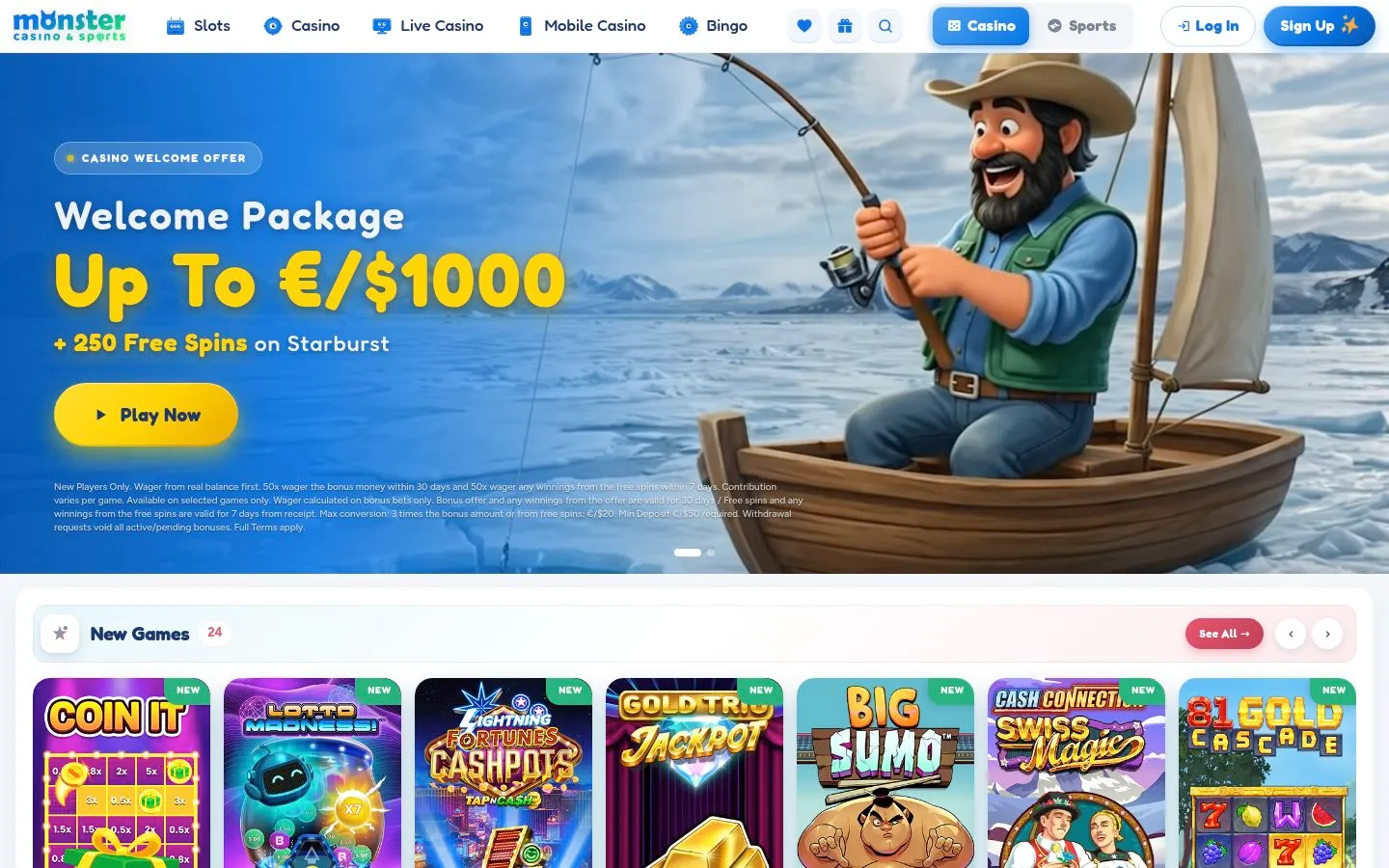 Monster Casino homepage screenshot