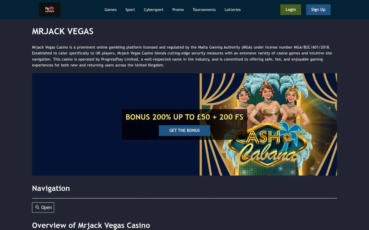 Mr Jack Vegas homepage screenshot