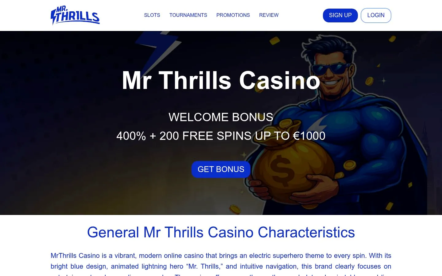 Mr Thrills homepage screenshot
