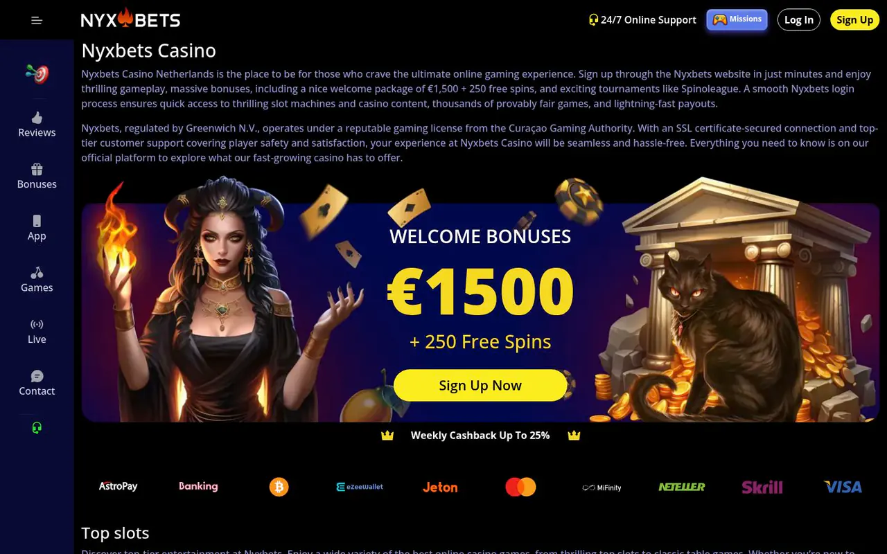 NyxBets homepage screenshot