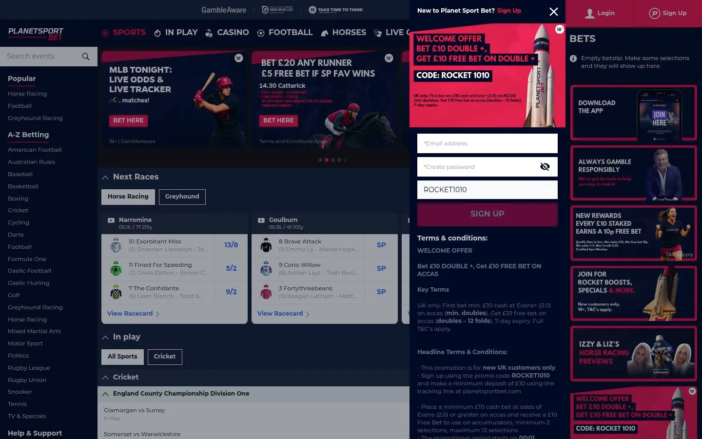 Planet Sport Bet homepage screenshot
