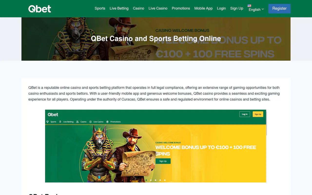Qbet homepage screenshot