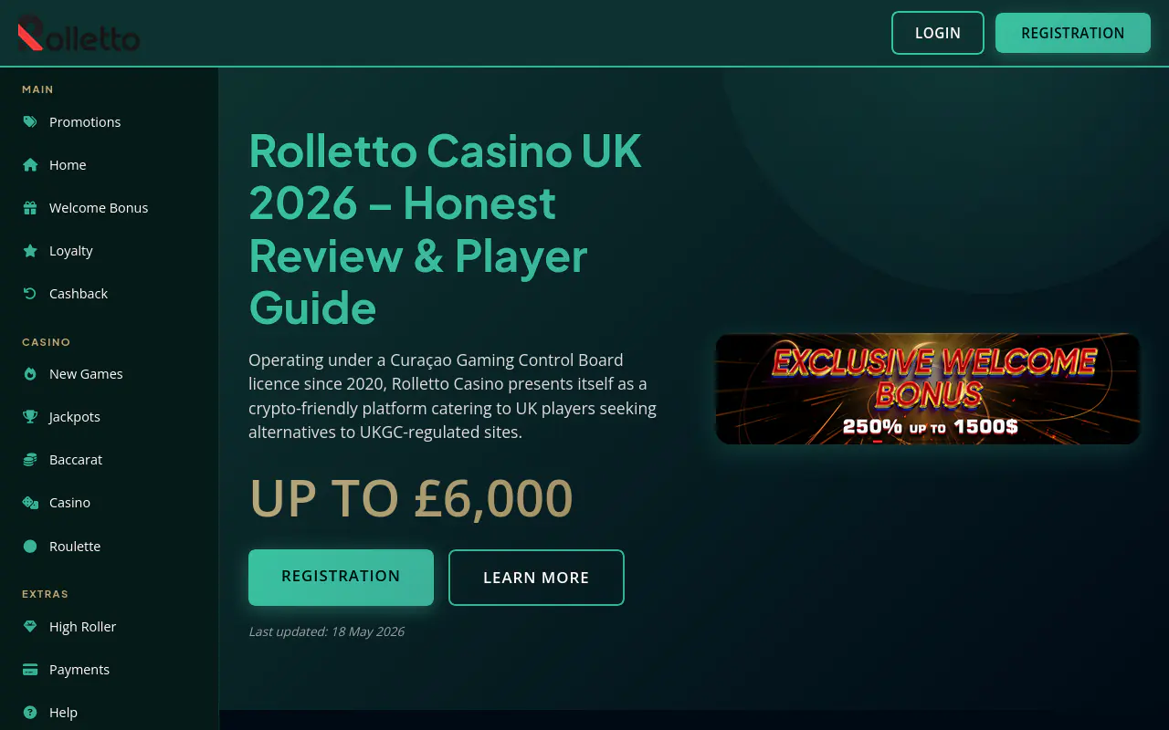 Rolletto homepage screenshot