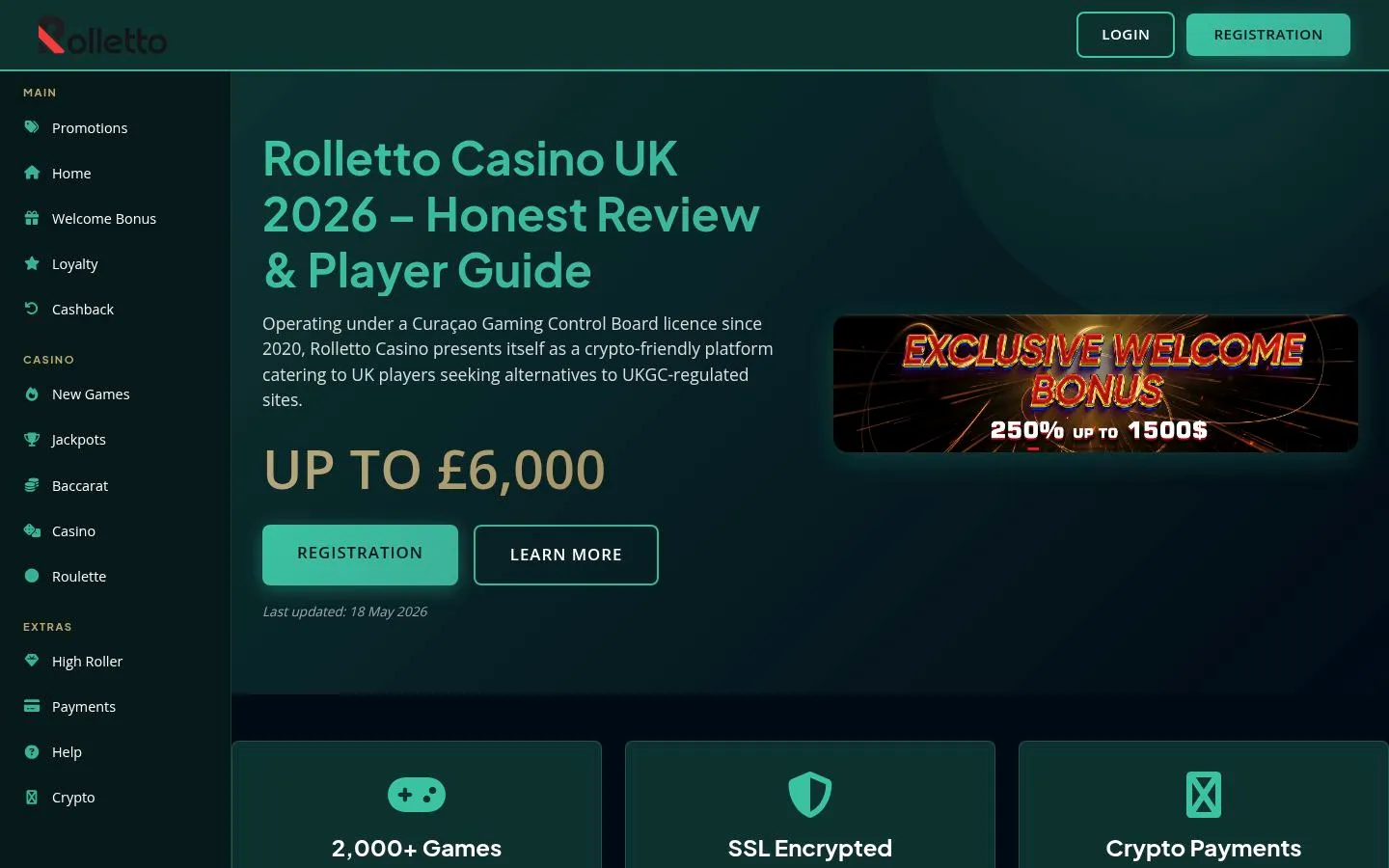 Rolletto homepage screenshot