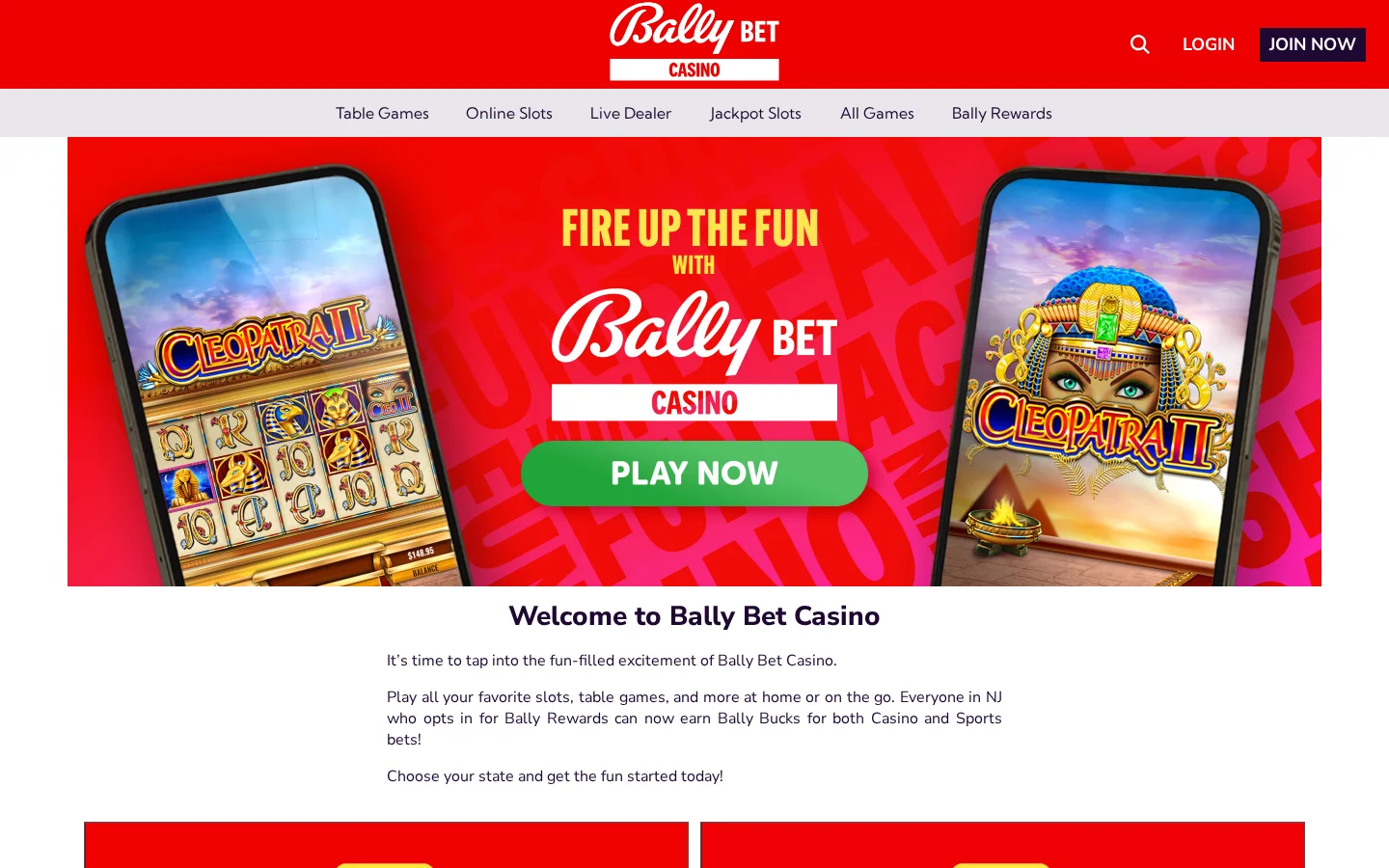 Bally Casino homepage screenshot