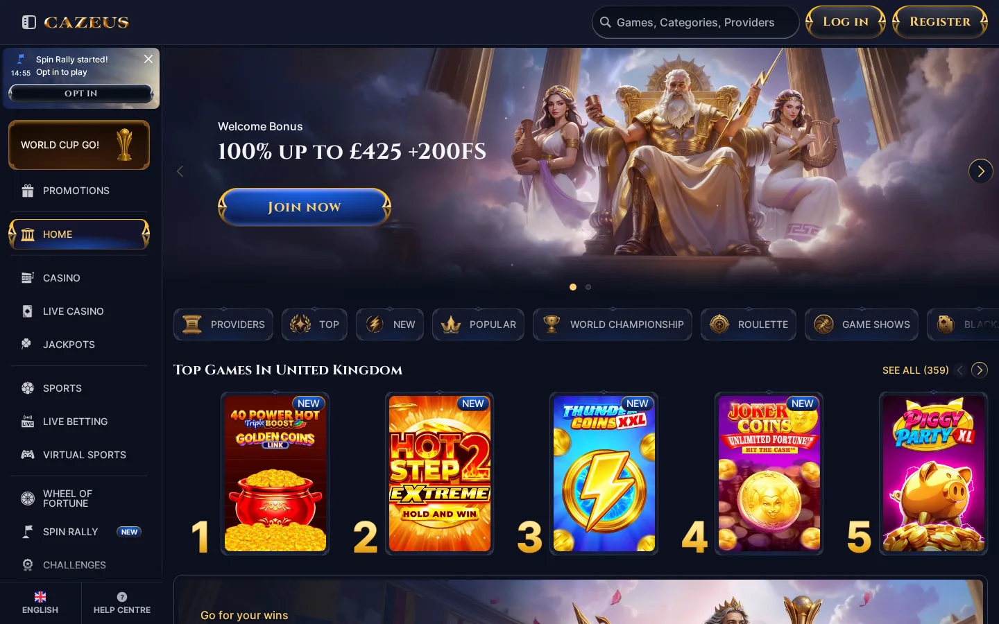 Cazeus homepage screenshot