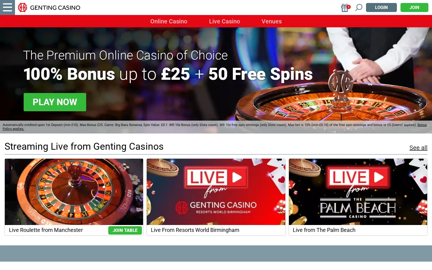 Genting Casino homepage screenshot