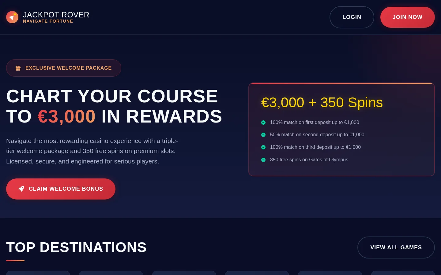 Jackpot Rover homepage screenshot