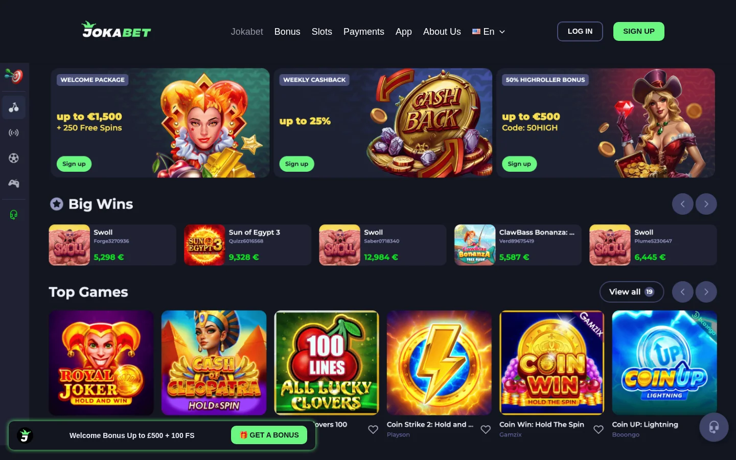 Jokabet homepage screenshot