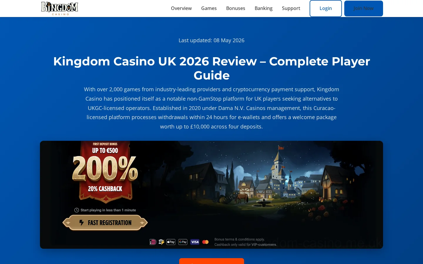 Kingdom Casino homepage screenshot