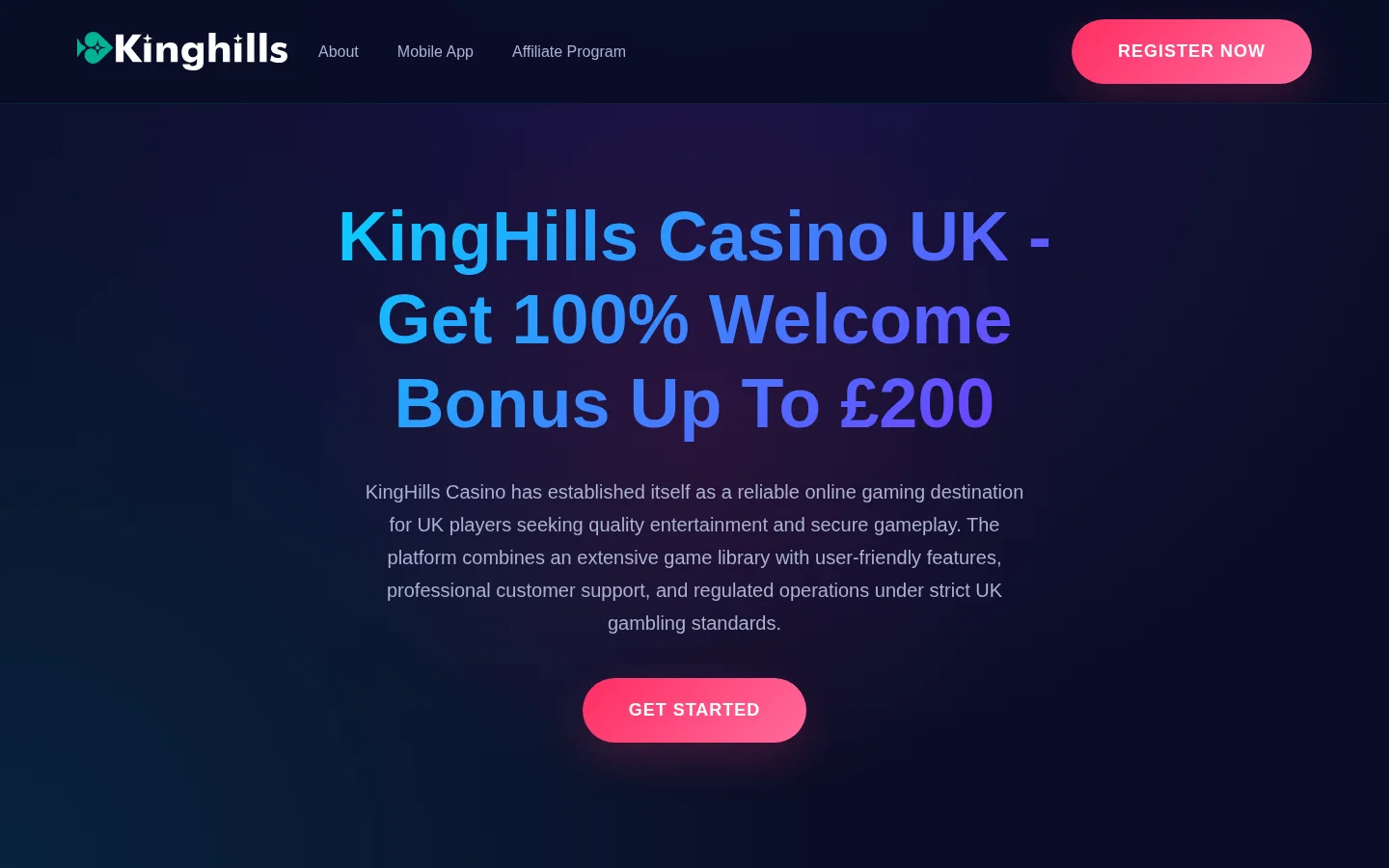 Kinghills Casino homepage screenshot